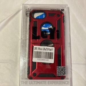 Metallic Red & Black Case w/Built in Ring Grip Kickstand for I Phone 6/6s/7/8